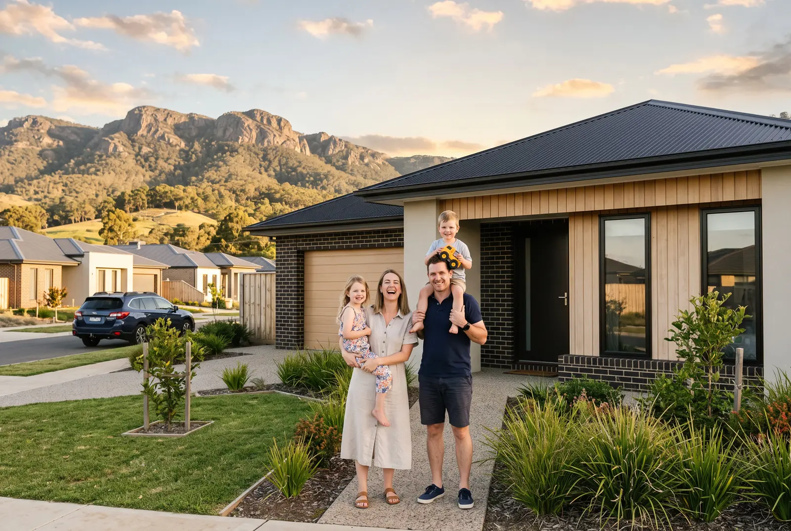 New family home with a landscaped front garden near Bacchus Marsh